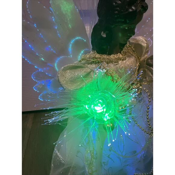 Fiber Optic CHRISTMAS African American 12” Ceramic Angel Tree Topper Plug In - Picture 9 of 10
